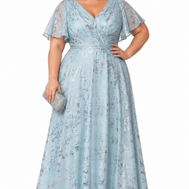Virum festkjoler i blå plussize med ærme fra Bridalstore.dk 